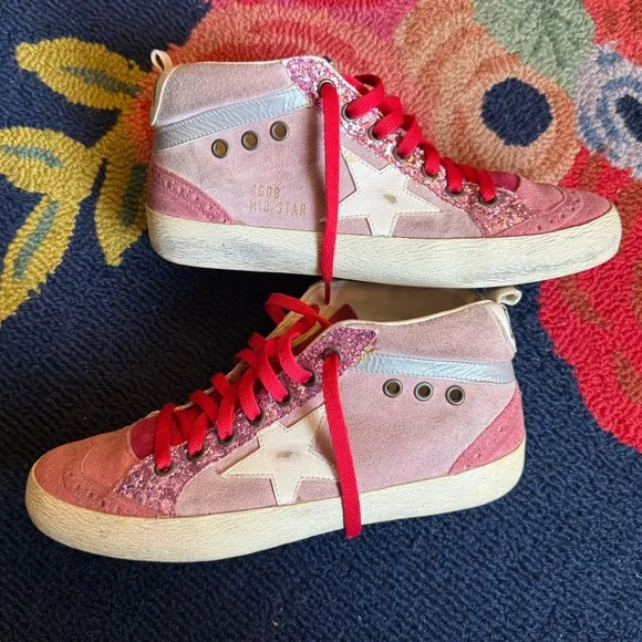 Golden Goose Midstar Sneakers - Red Pink Glitter - Picture 1 of 9